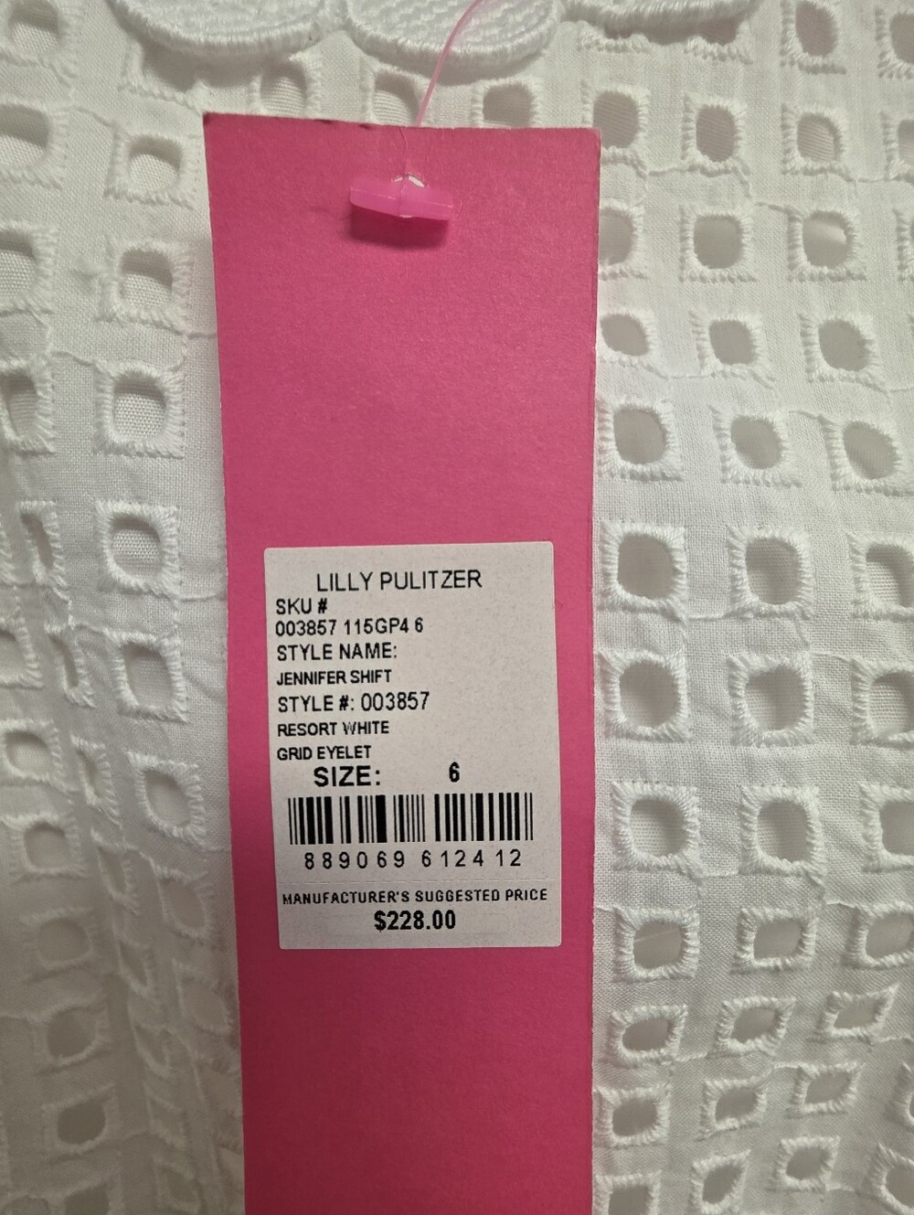 New With Tags Lilly Pulitzer Jennifer Shift White Eyelet Dress Size 6 - Picture 9 of 9